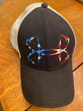 Under Armour White and Black Mesh Snapback Cap American Flag Logo